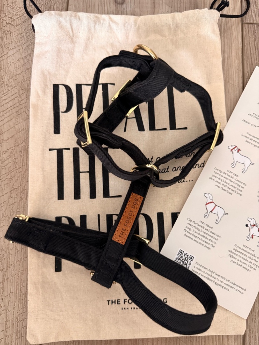 The Foggy Dog Black XS Dog Harness with Gold Hardware